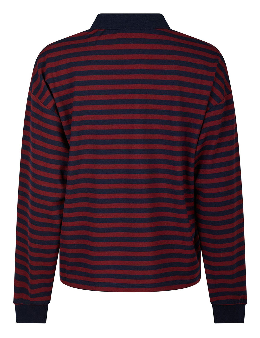 164258 Sara Wide Stripe Polo Blouse_Navy_Packshot_1