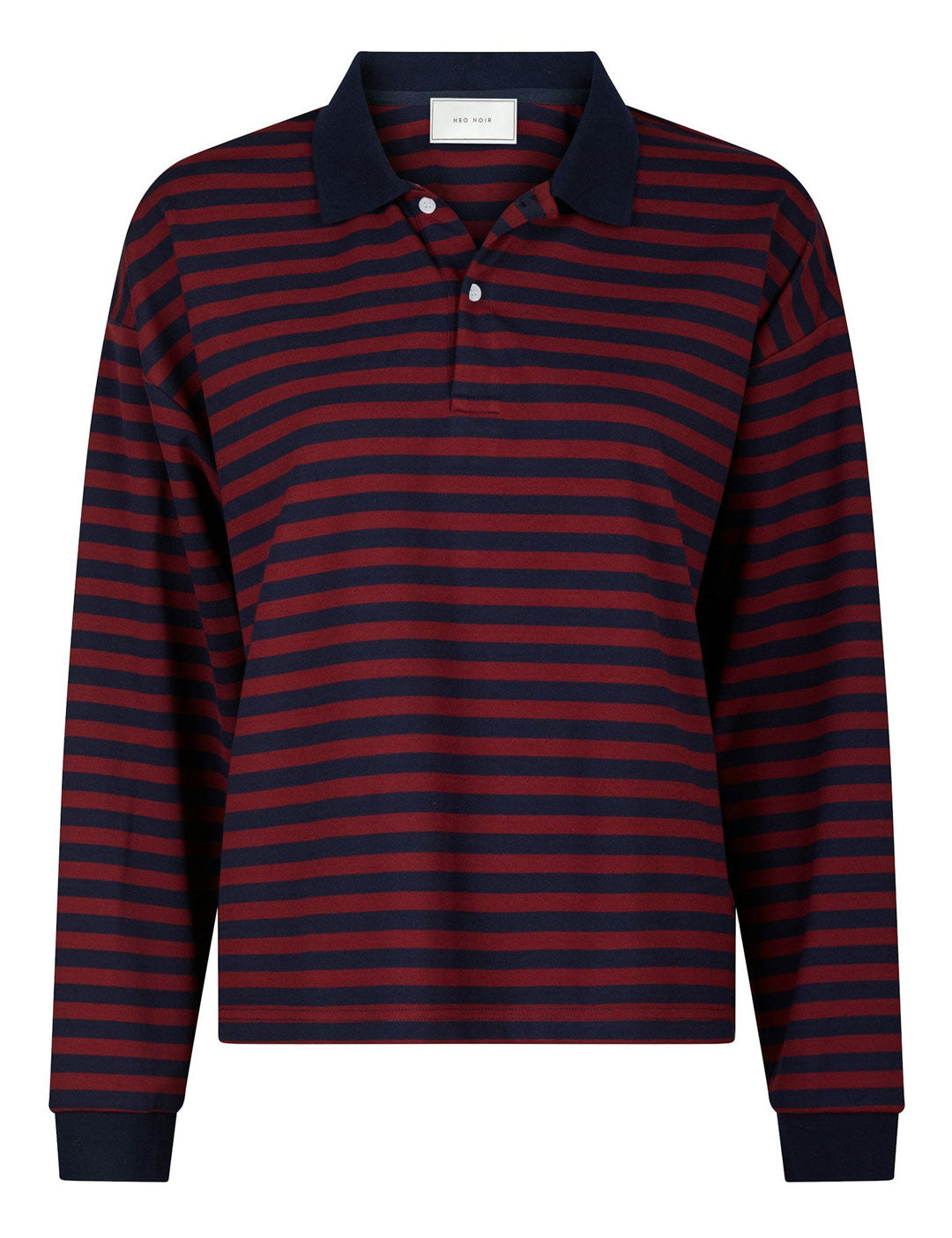 164258 Sara Wide Stripe Polo Blouse_Navy_Packshot_0
