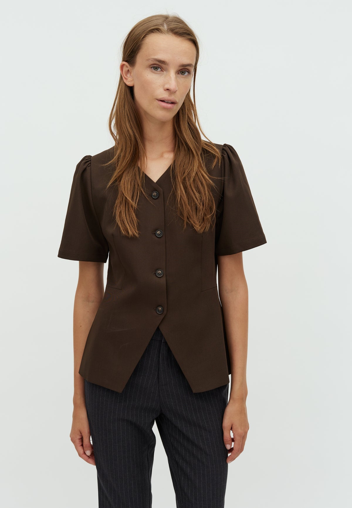 165834 Sules Structure Blouse_Dark brown_Model_0