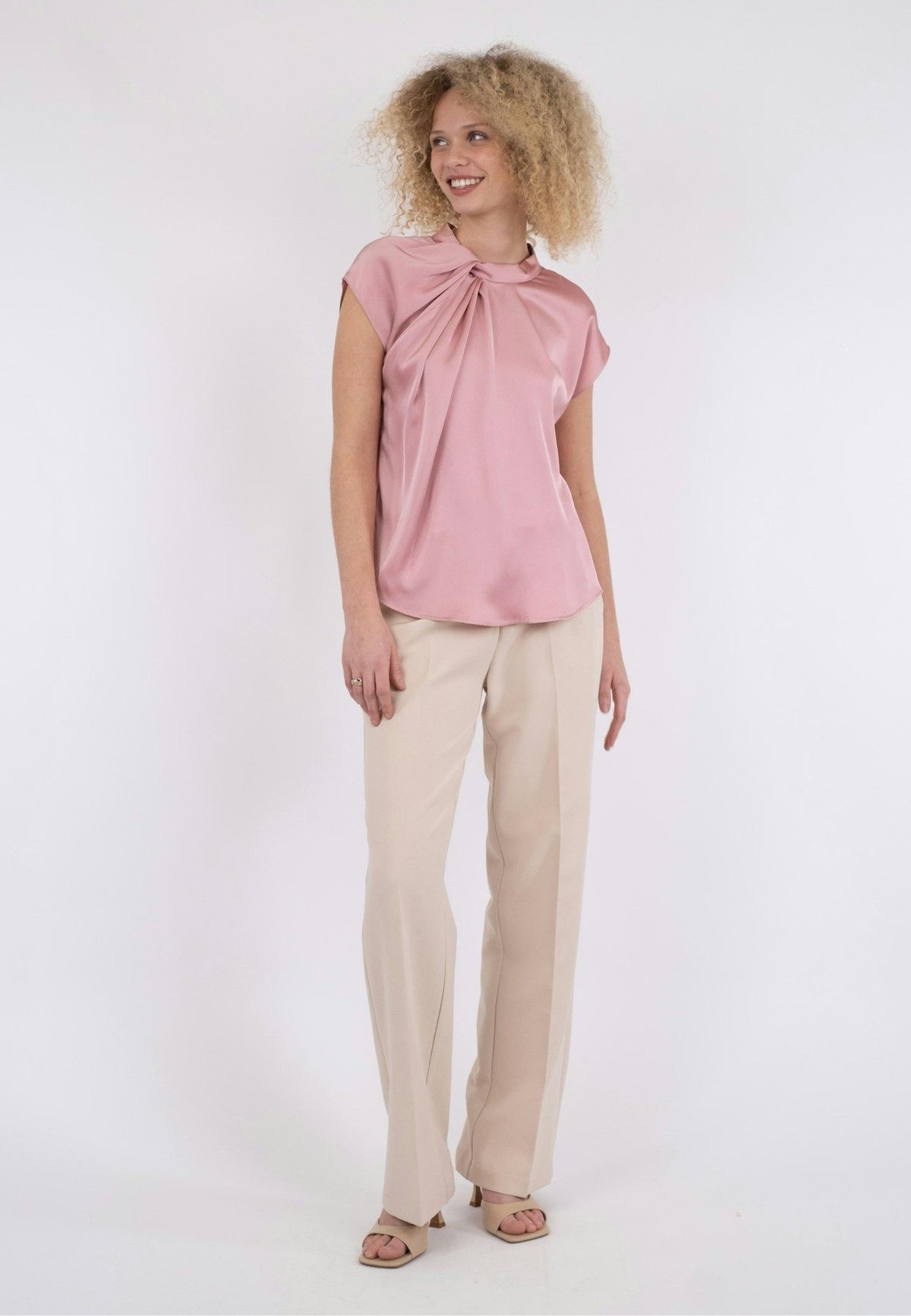160990 Fleur Drapy Satin Blouse_Light Pink_Model_3