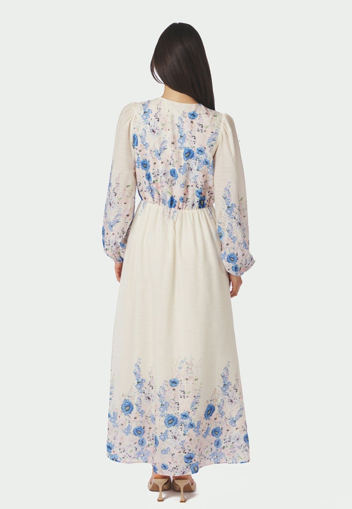164828 Silfi Flower Print Dress_Blue_Model_2