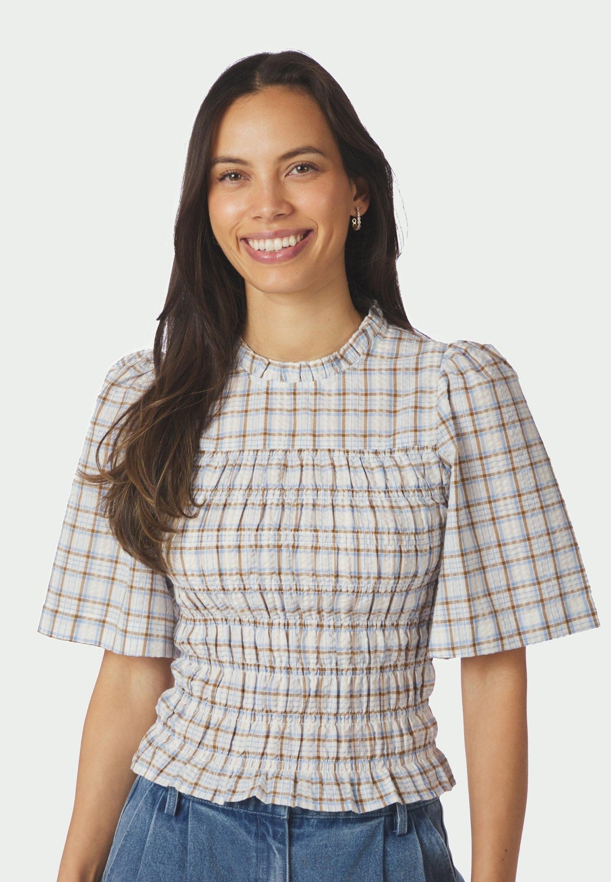 169142 Possini Mega Check Blouse_Light Blue_Model_1