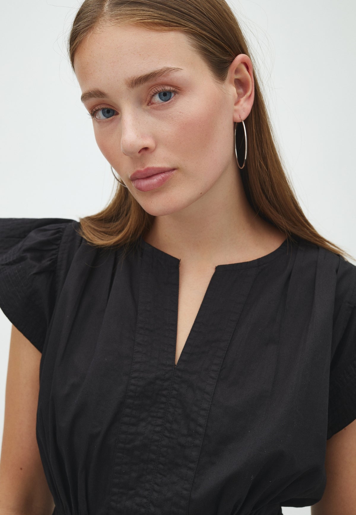 163355 Malia Cotton Satin Top_Black_Model_1