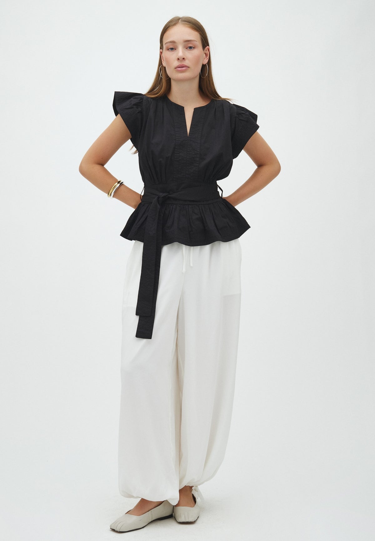 163355 Malia Cotton Satin Top_Black_Model_3