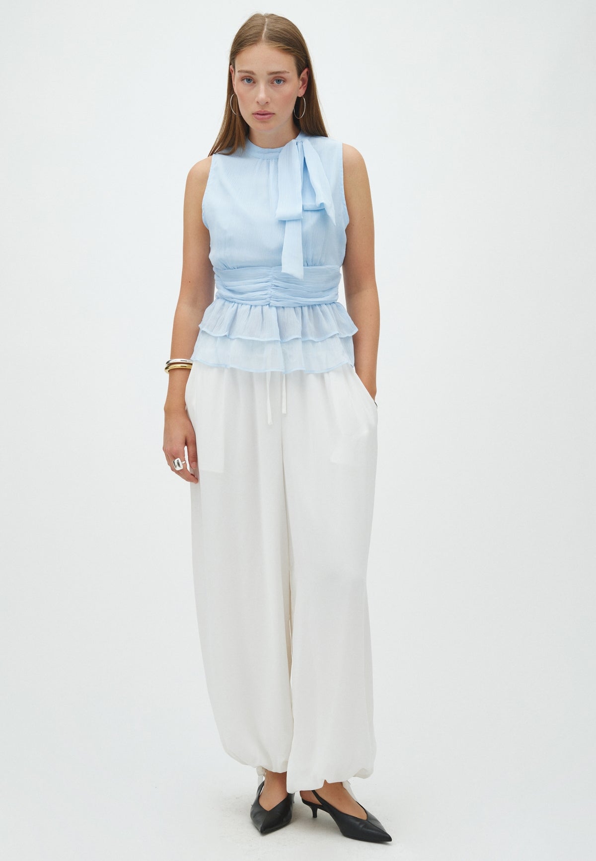 167449 Mansol Solid Chiffon Top_Light Blue_Model_2
