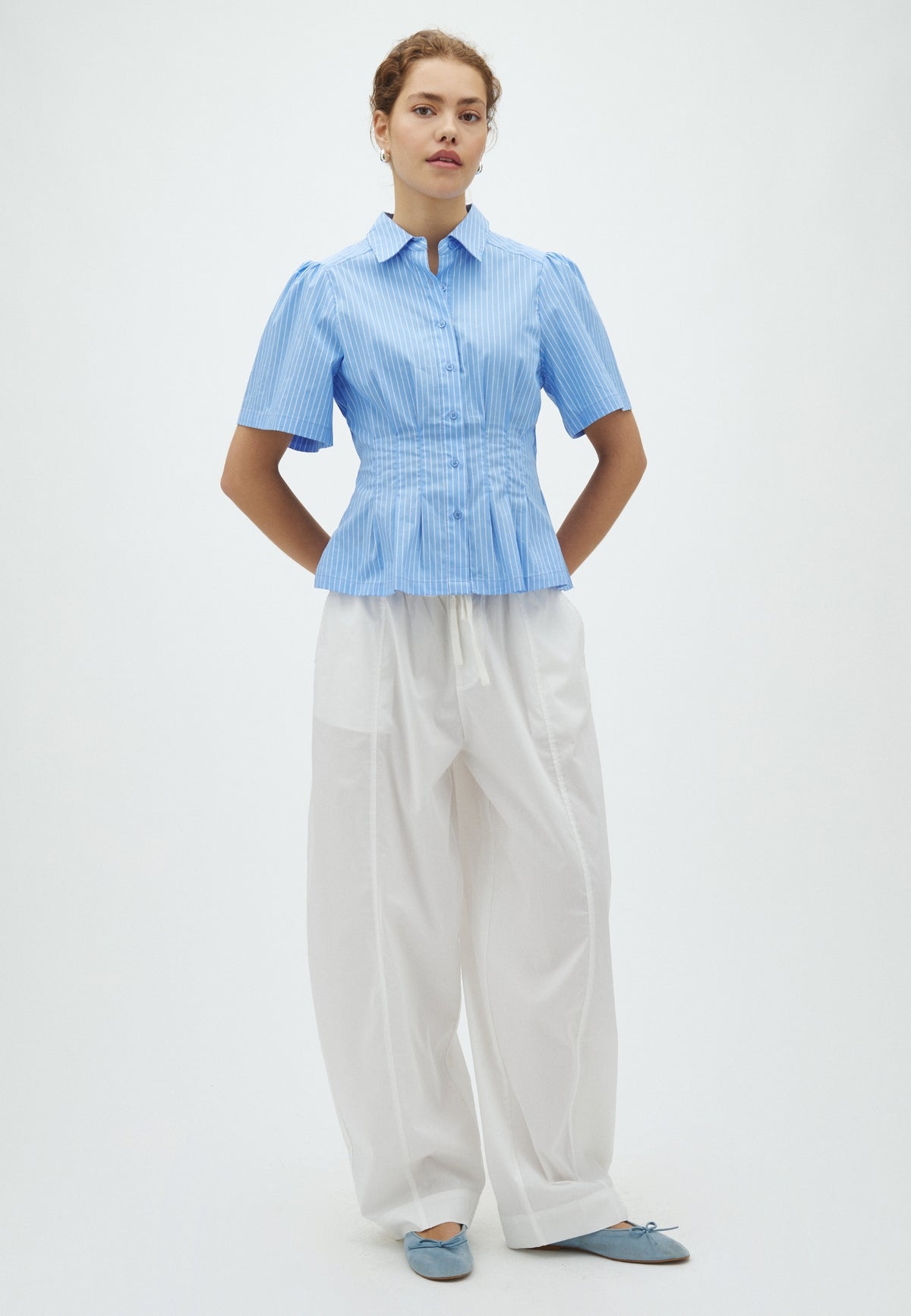 170012 Palara Stripe Poplin Shirt_Light Blue_Model_2