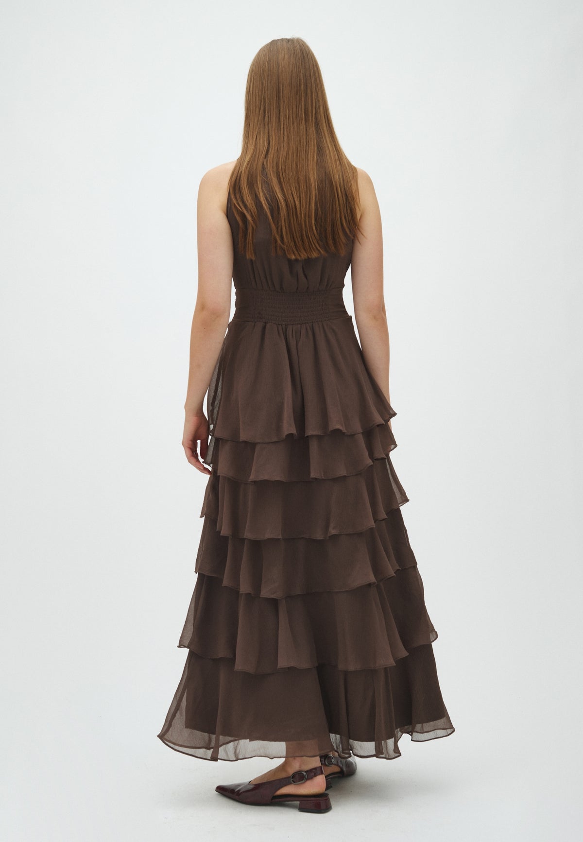 169167 Tarli Solid Chiffon Dress_Dusty Brown_Model_2