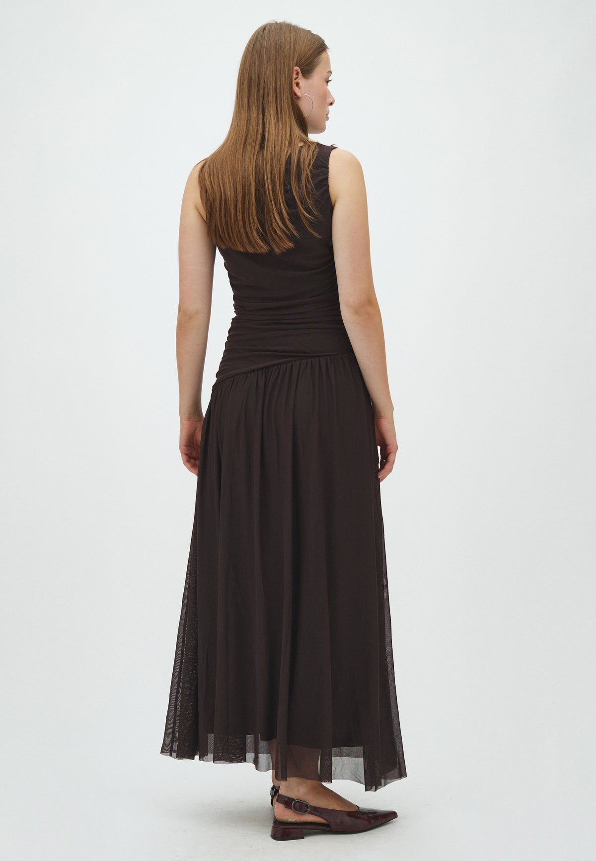 169169 Ludine Mesh Dress_Brown_Model_2