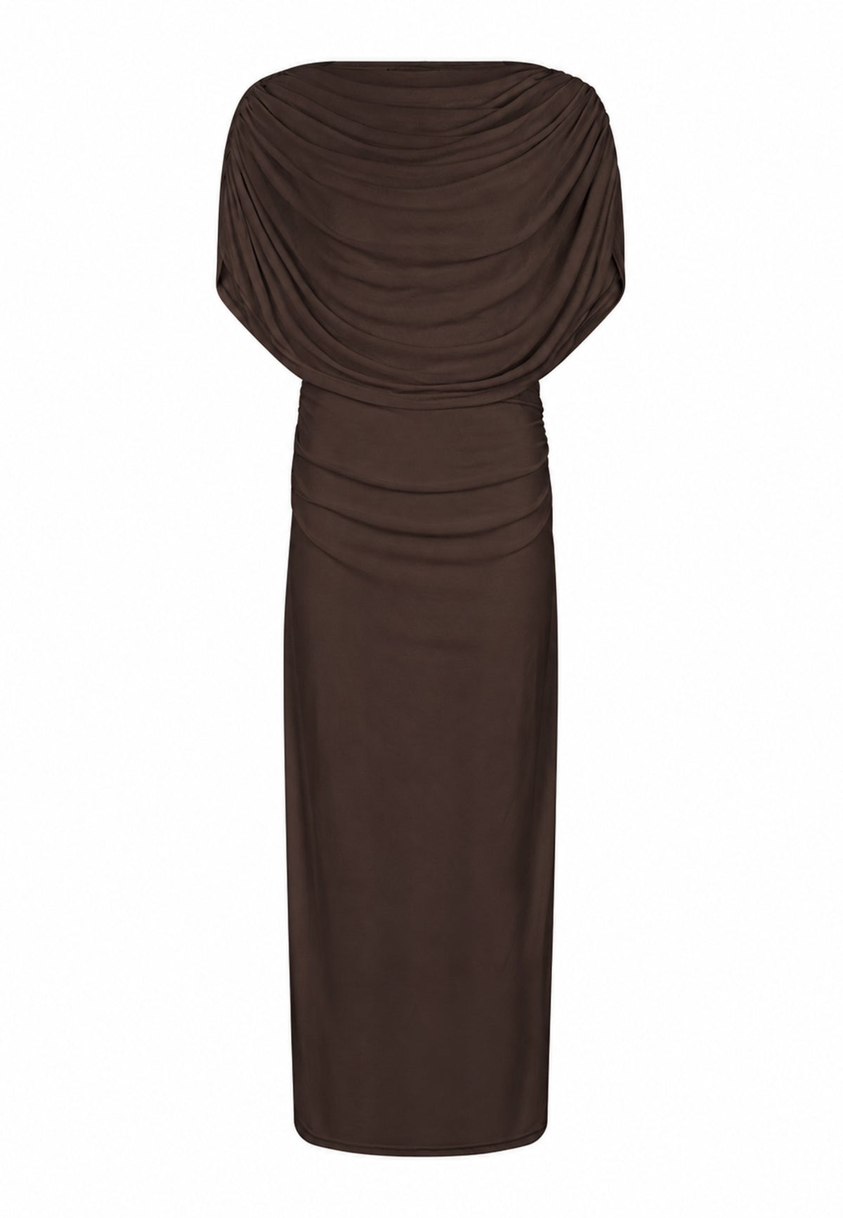 170176 Fottuna Drape Mesh Dress_Dusty Brown_Packshot_0