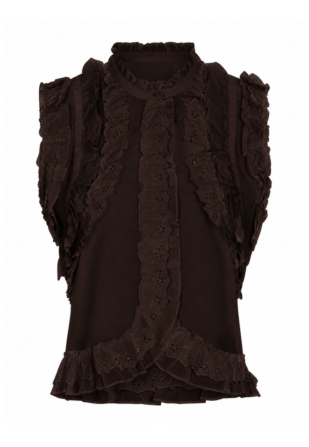 169572 Selia Ruffle Top_Dark Brown_Packshot_0