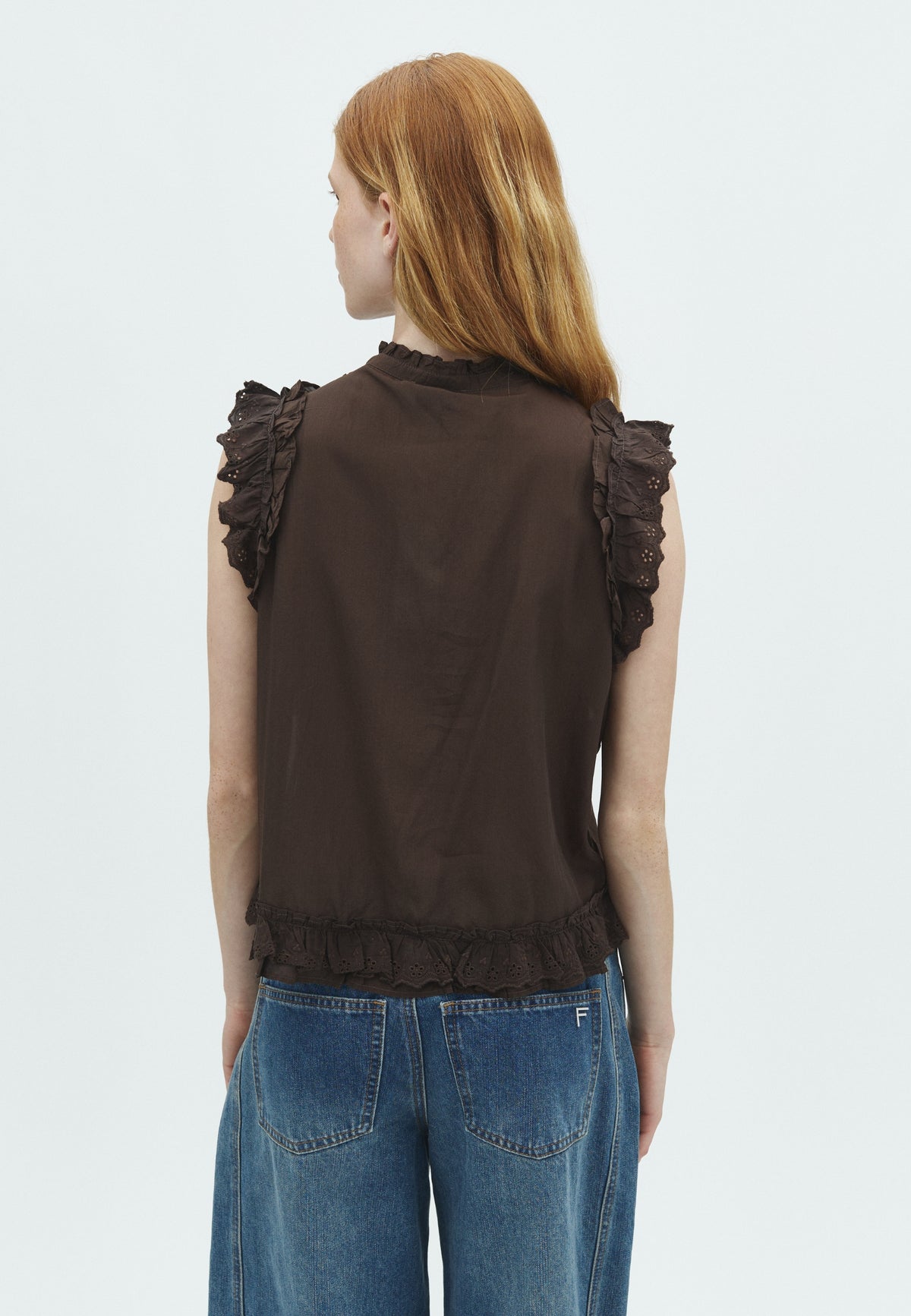 169572 Selia Ruffle Top_Dark Brown_Model_1