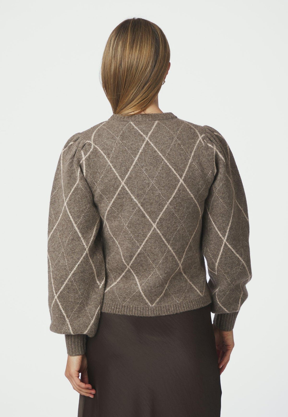 168893 Koteas Check Knit Cardigan_Taupe_Model_2