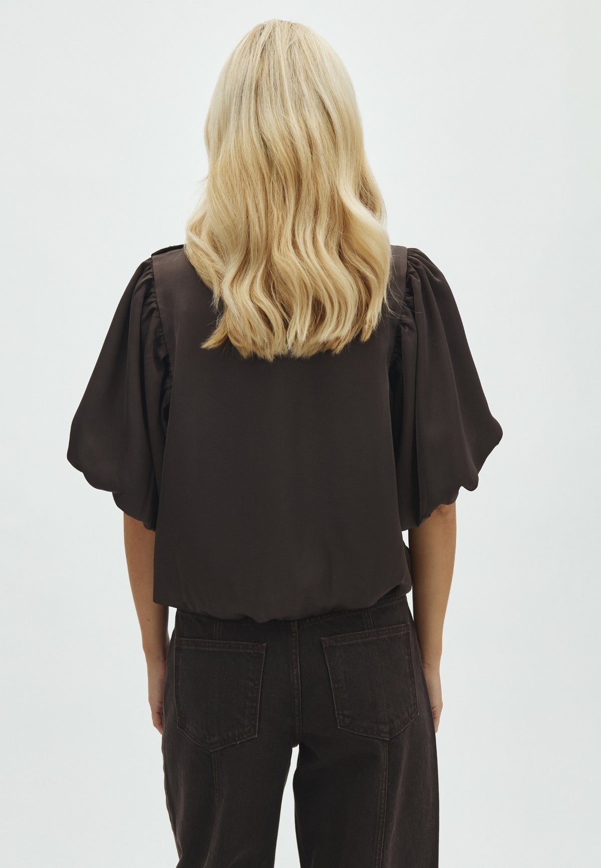 171157 Warisa Heavy Sateen Blouse_Dark Brown_Model_2