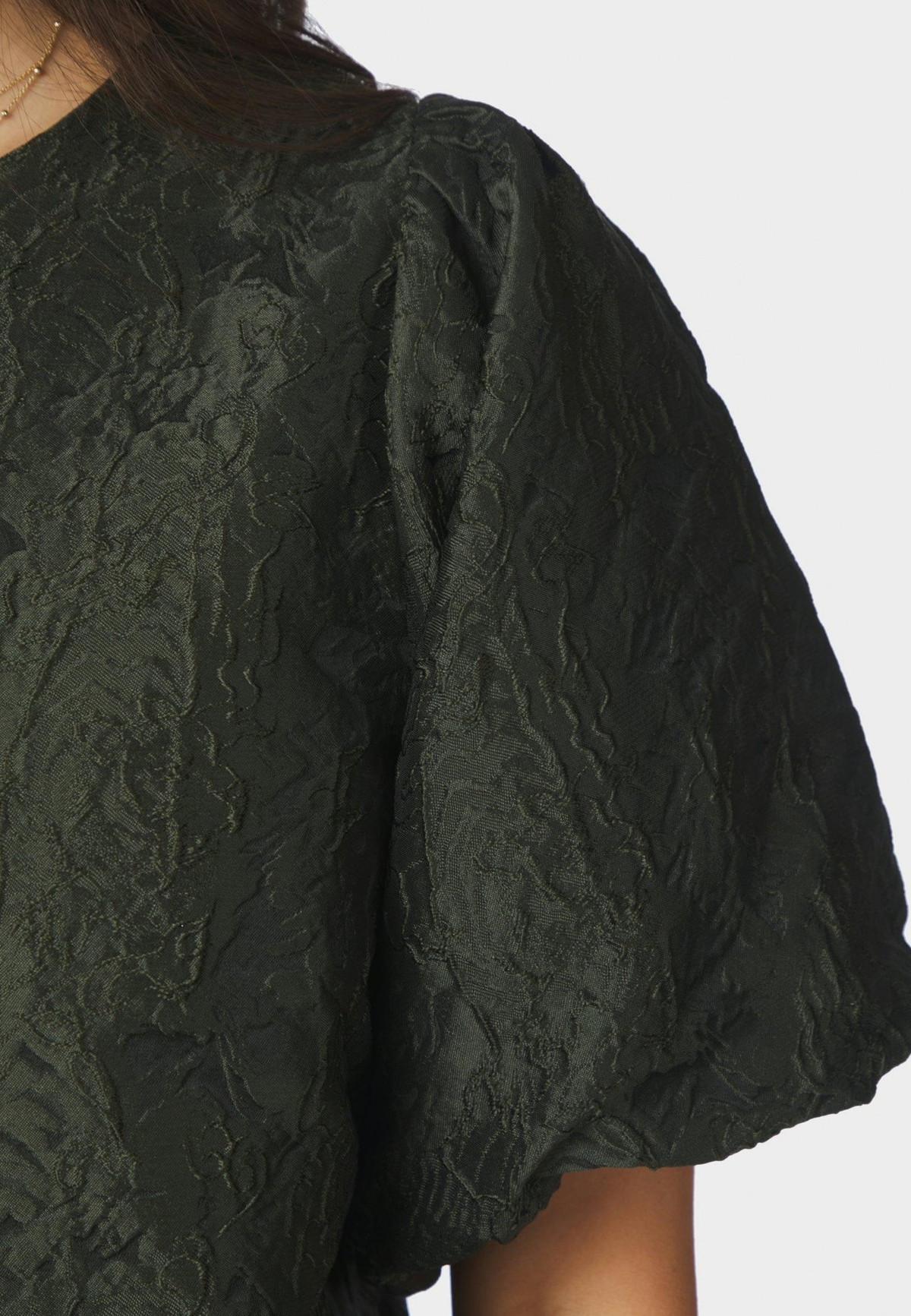 166369 Aisa Brocade Blouse_Dark Green_Model_1