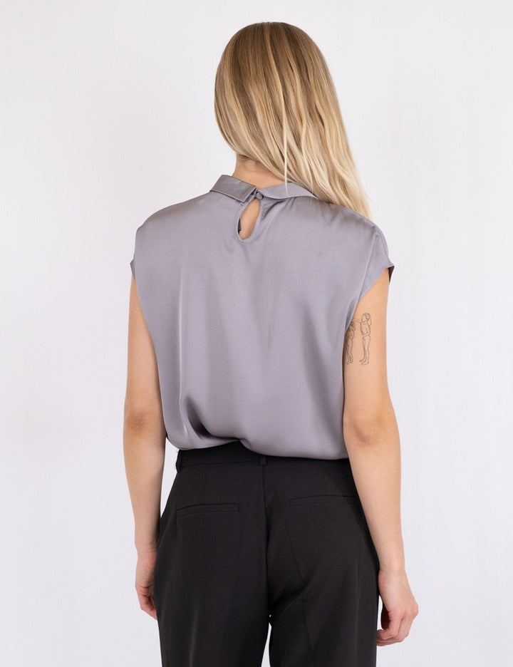160990 Fleur Drapy Satin Blouse_Grey_Model_1
