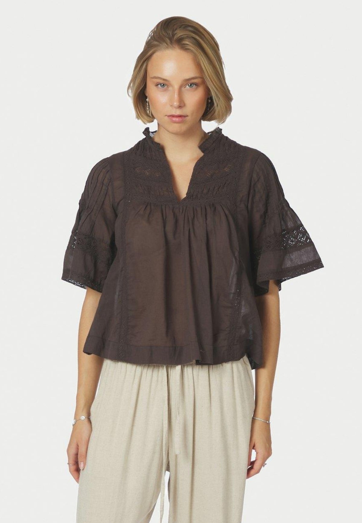 164703 Siama S Voile Blouse_Dark brown_Model_0