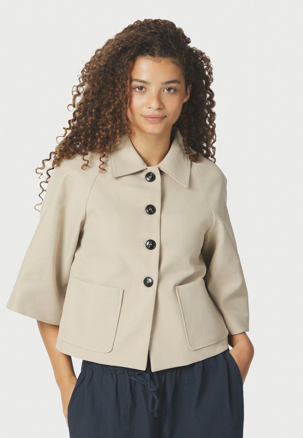 168093 Rosemma Trench Mini Jacket_Beige_Model_1