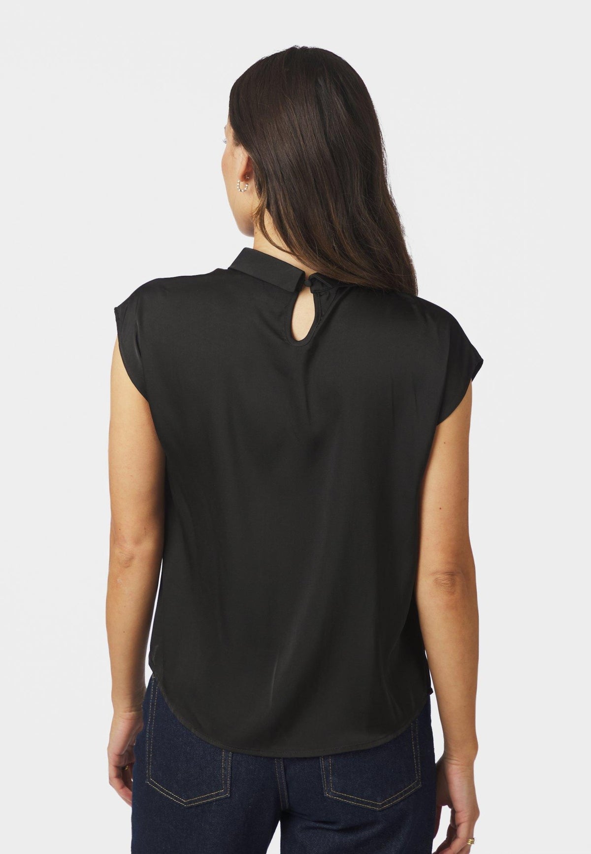 160990 Fleur Drapy Satin Blouse_Black_Model_3