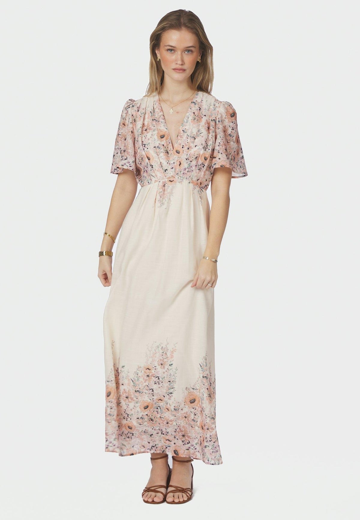 166177 Serna Flower Print Dress_Burned Powder_Model_0