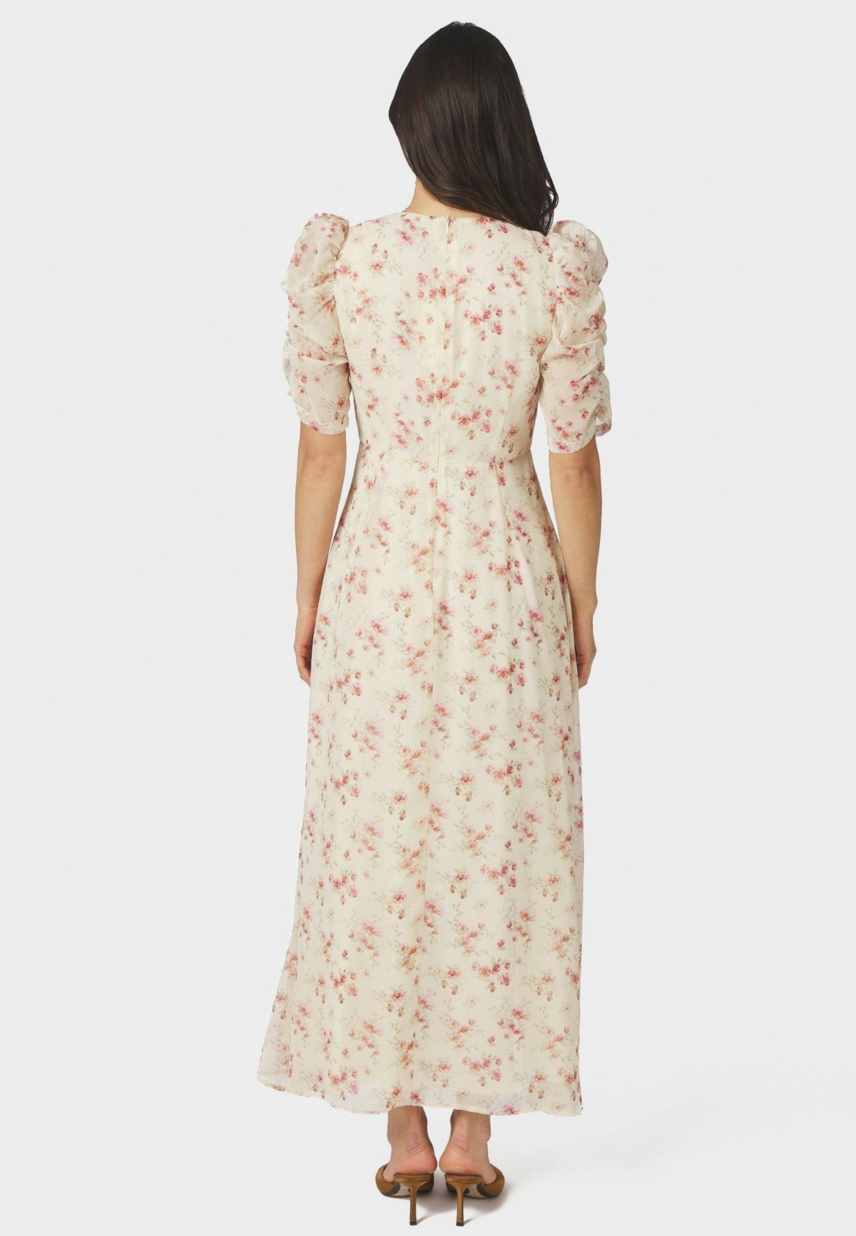 169209 Vira Floral Dress_Creme_Model_2