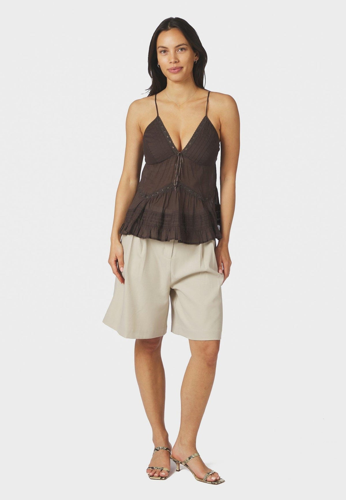169066 Elvena S Voile Top_Dark Brown_Model_3