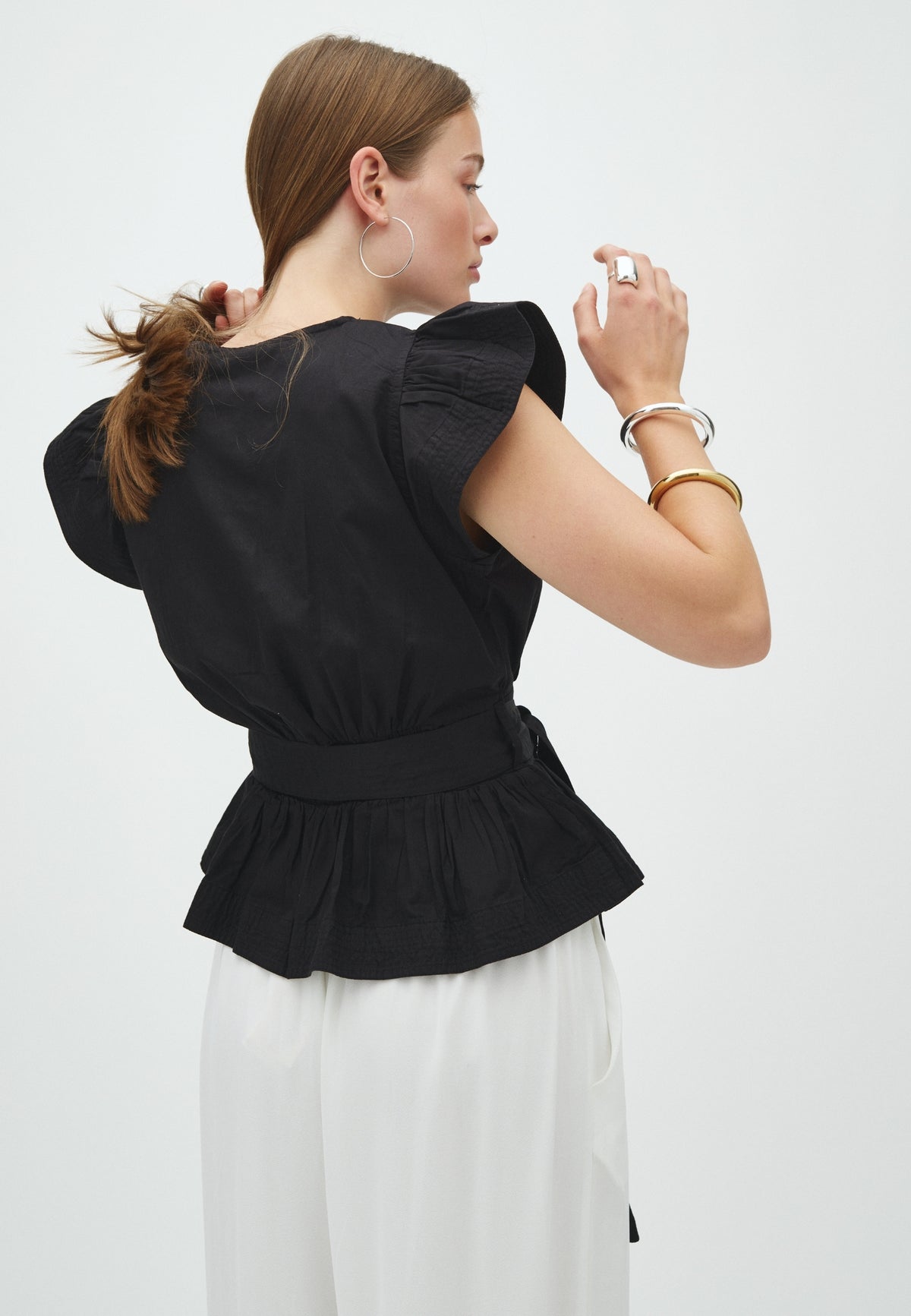 163355 Malia Cotton Satin Top_Black_Model_2