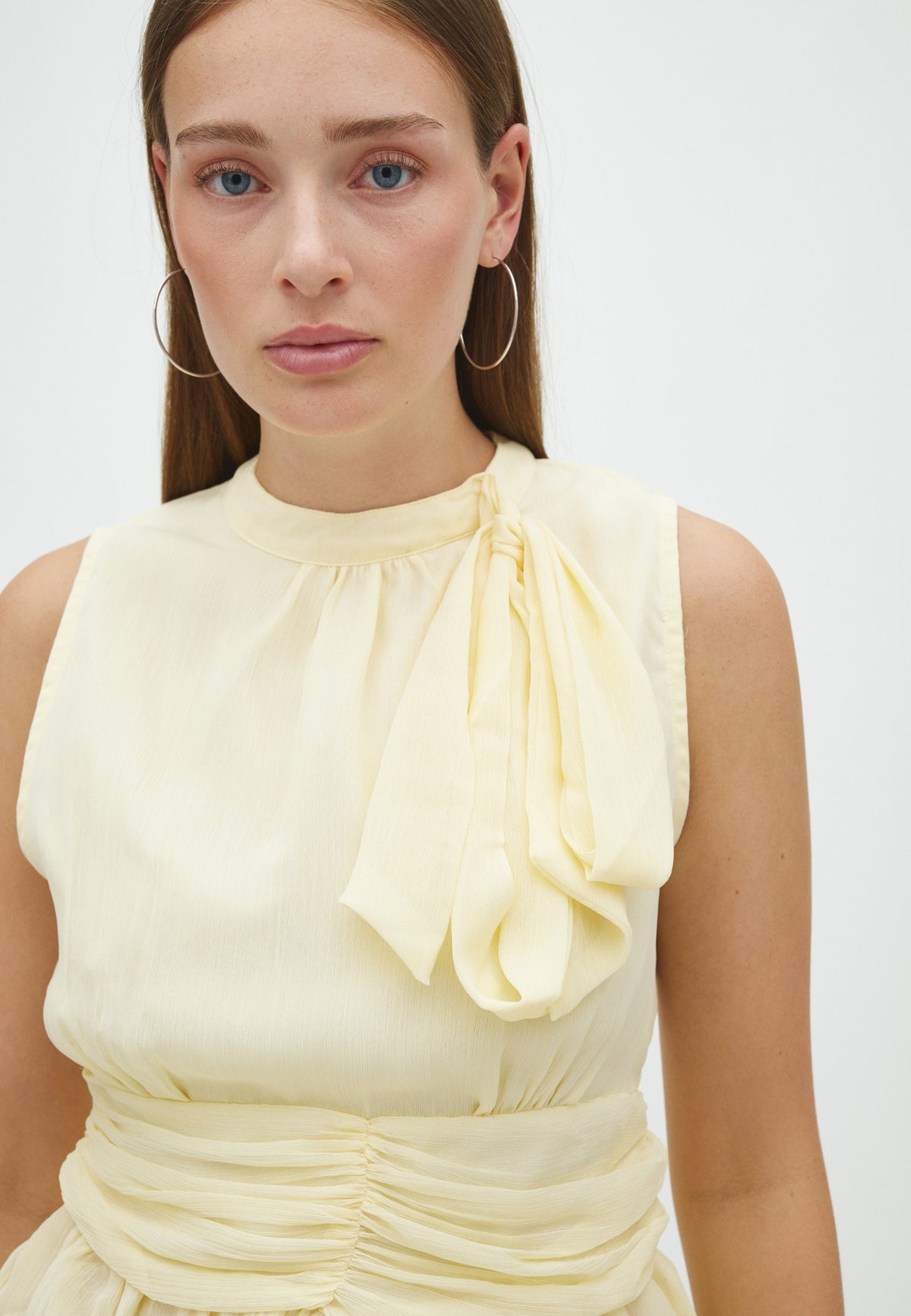 167449 Mansol Solid Chiffon Top_Light Yellow_Model_1