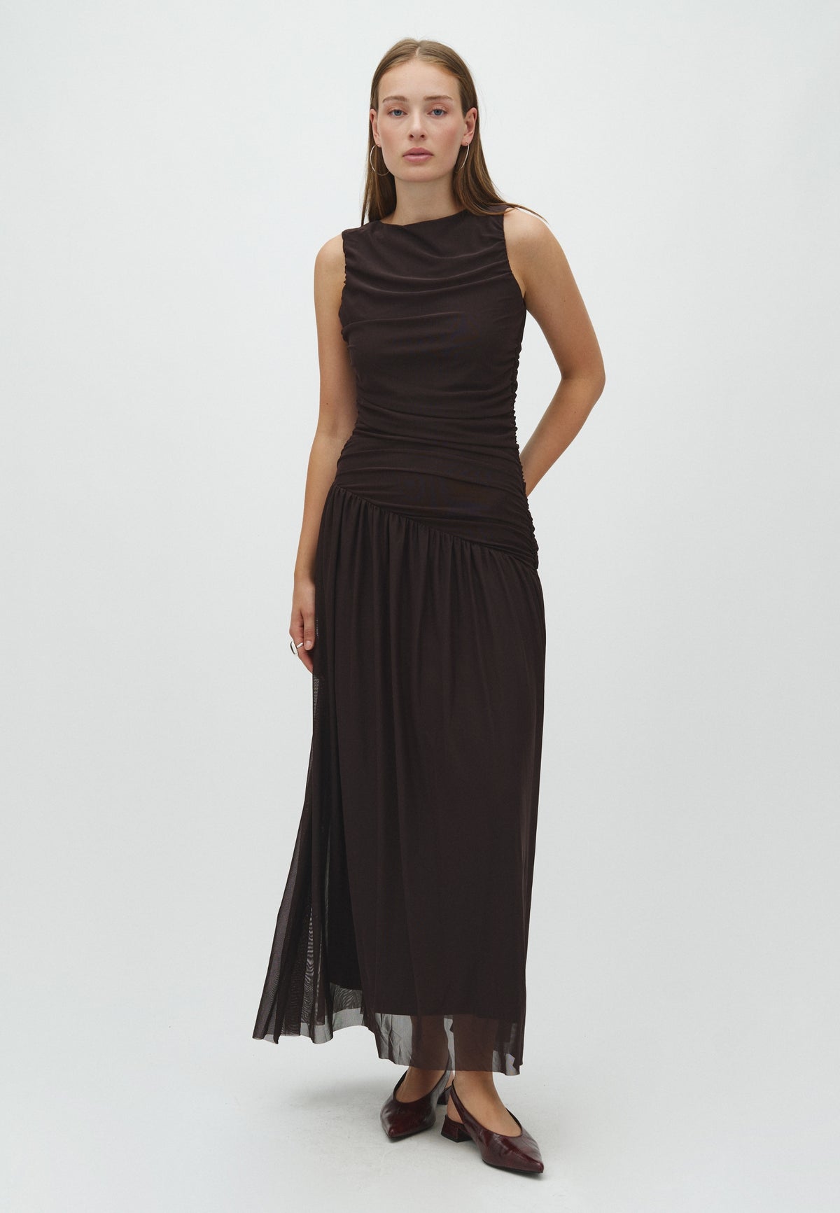 169169 Ludine Mesh Dress_Brown_Model_0