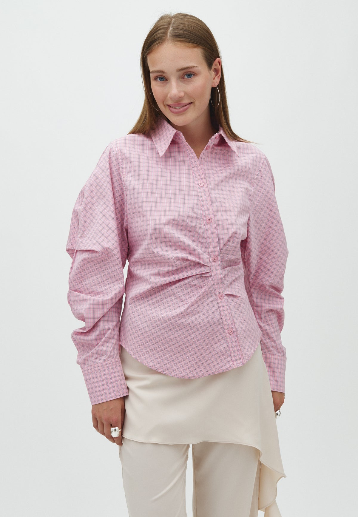 168377 Meoella Check Shirt_Light Pink_Model_2