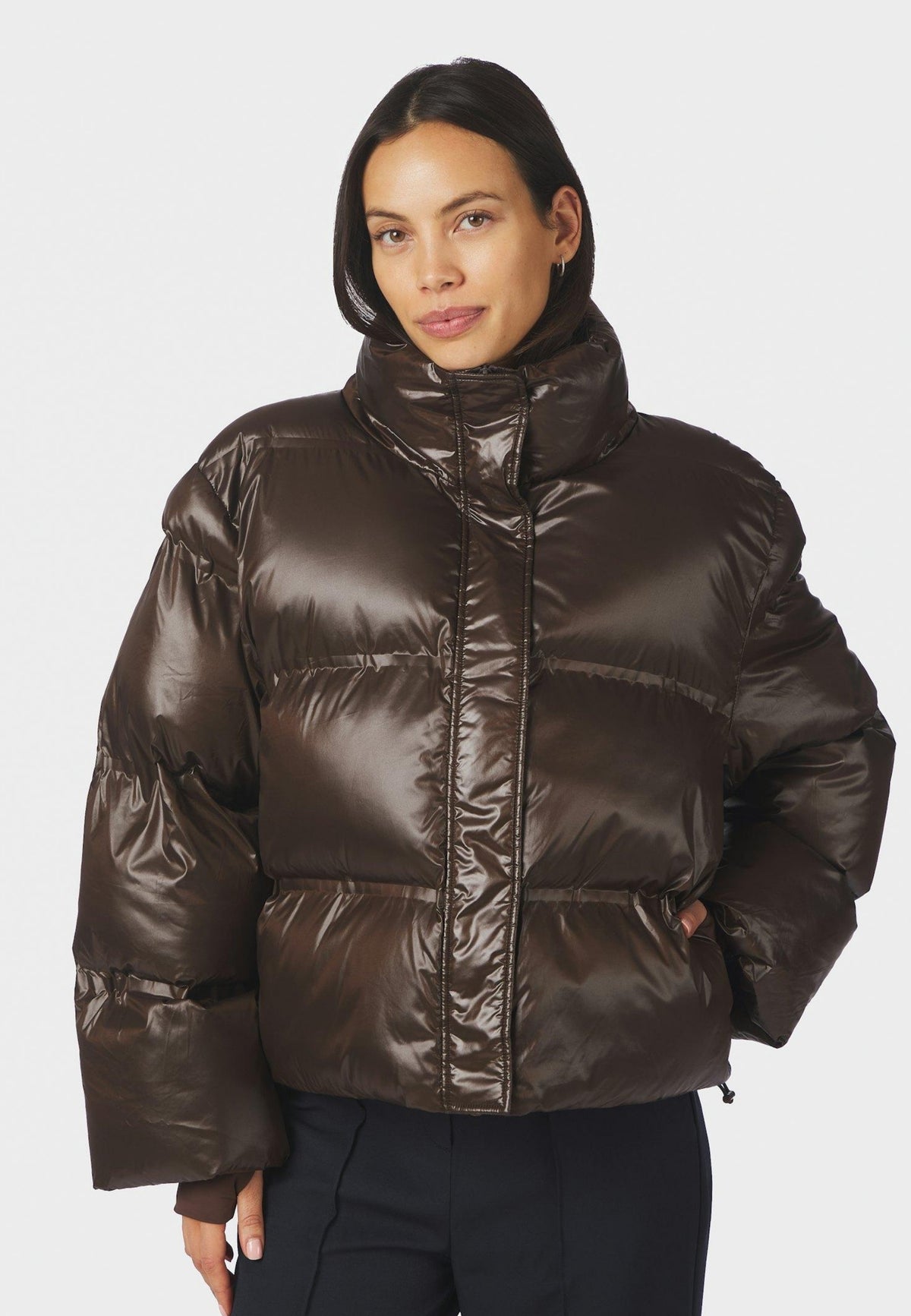 165094 Rhea Shiny Puffer Jacket_Chocolate Brown_Model_0