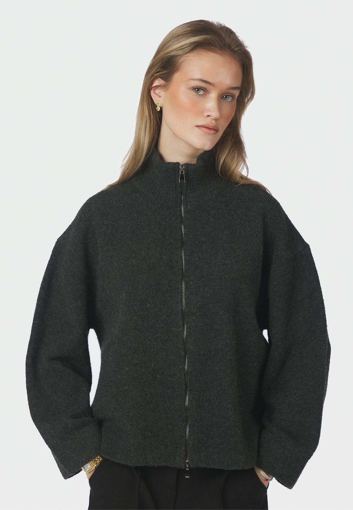 164973 Asley Zip Knit Cardigan_Antracit_Model_0