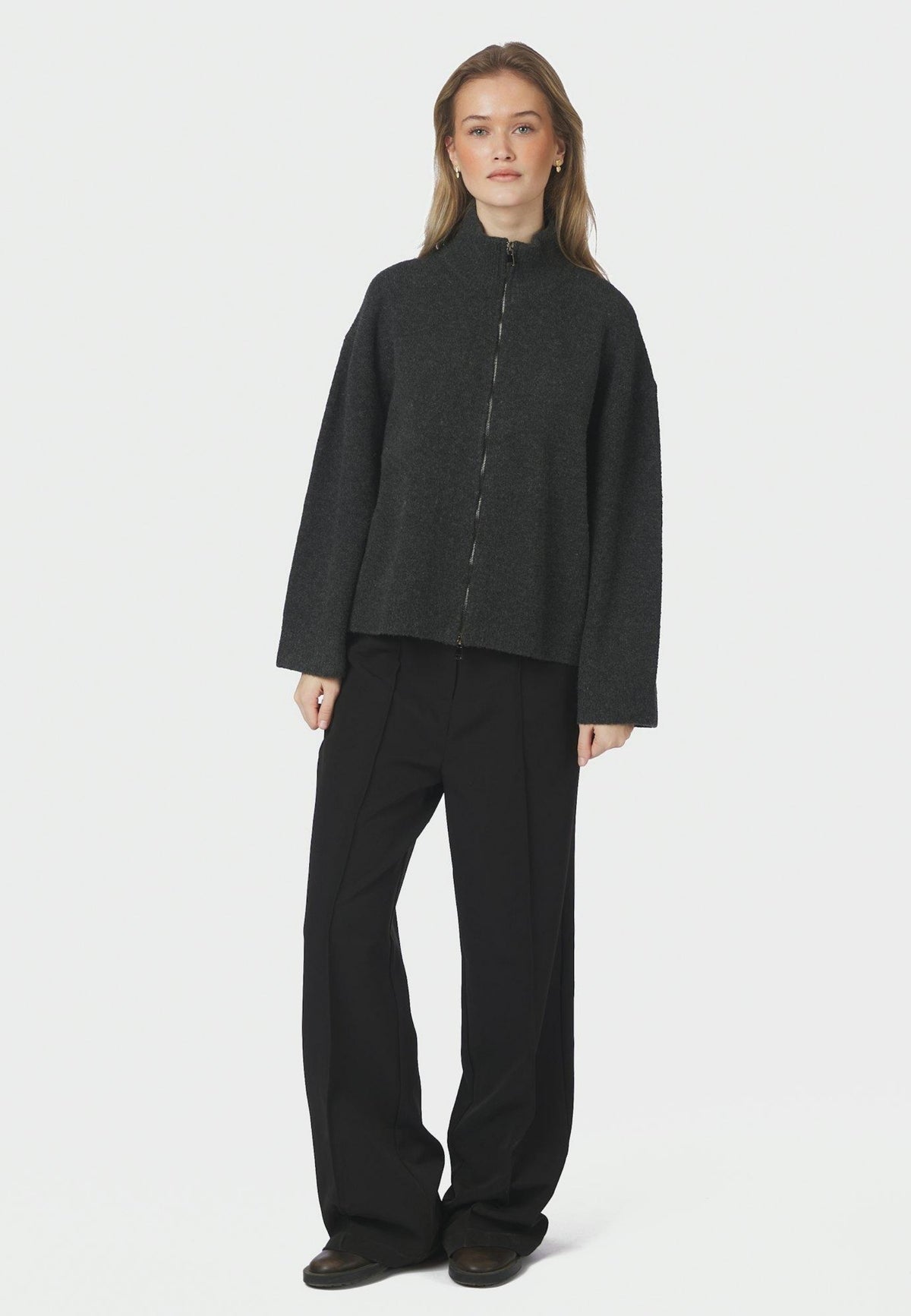 164973 Asley Zip Knit Cardigan_Antracit_Model_3