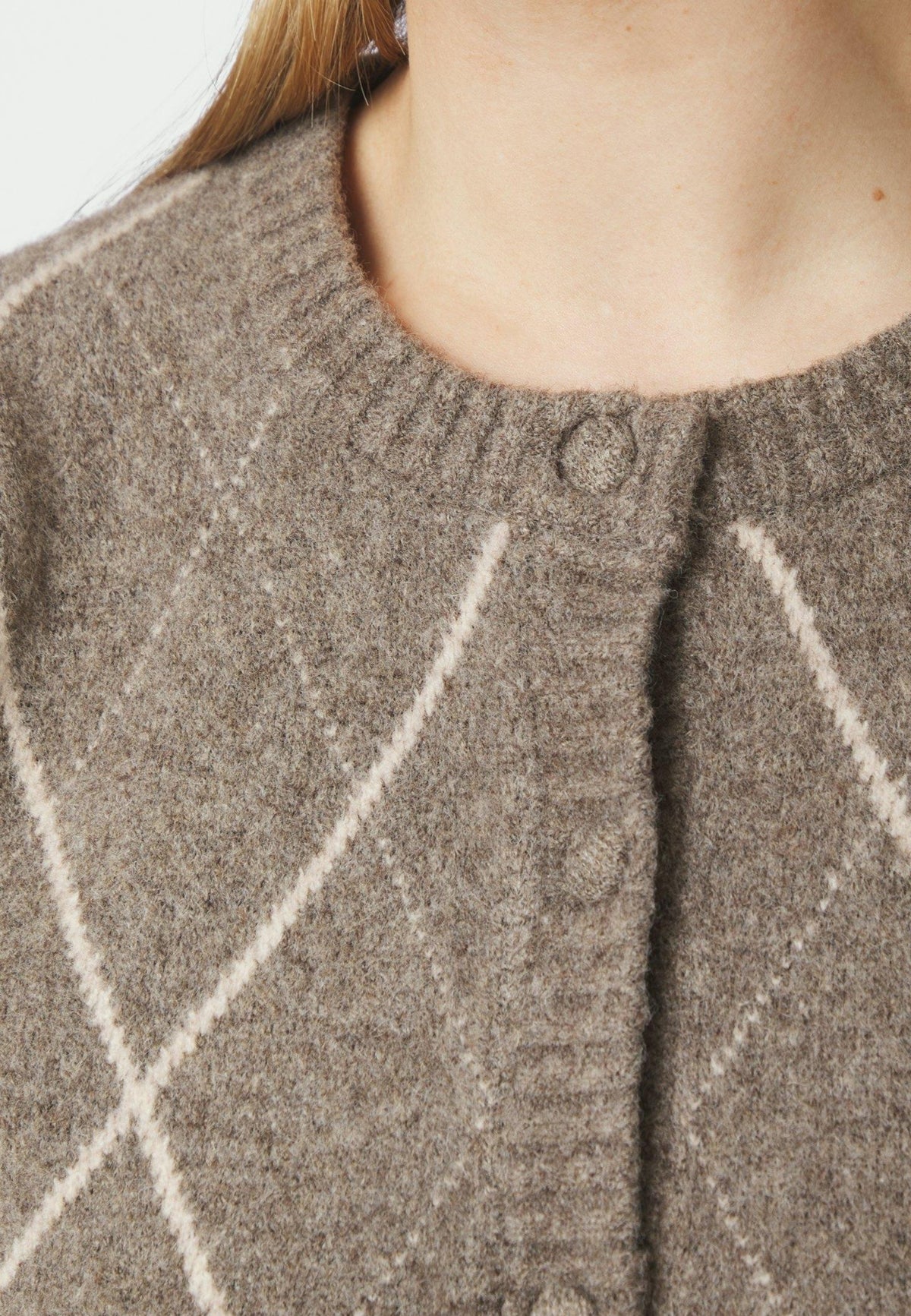 168893 Koteas Check Knit Cardigan_Taupe_Model_1