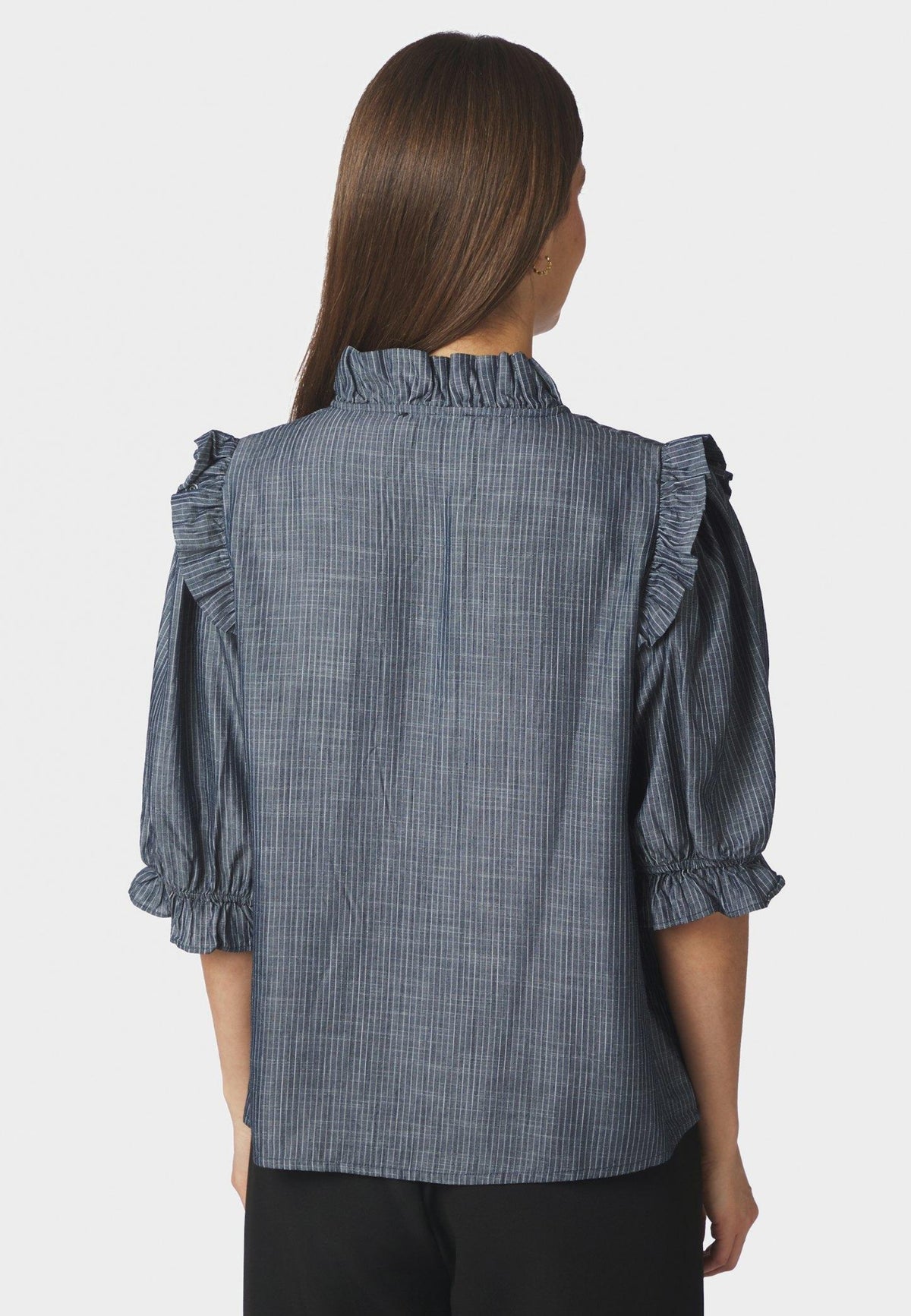 169737 Chacha Chambray Stripe Blouse_Dark Blue_Model_2