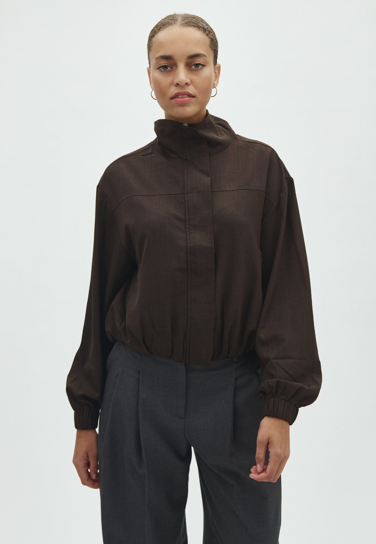 170819 Relicity Zip Blouse_Dark Brown_Model_0